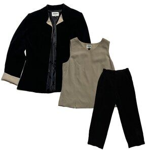 3 Piece Kasper Petite Women Black and Beige Blazer, Inner Vest and Pants sz 10P
